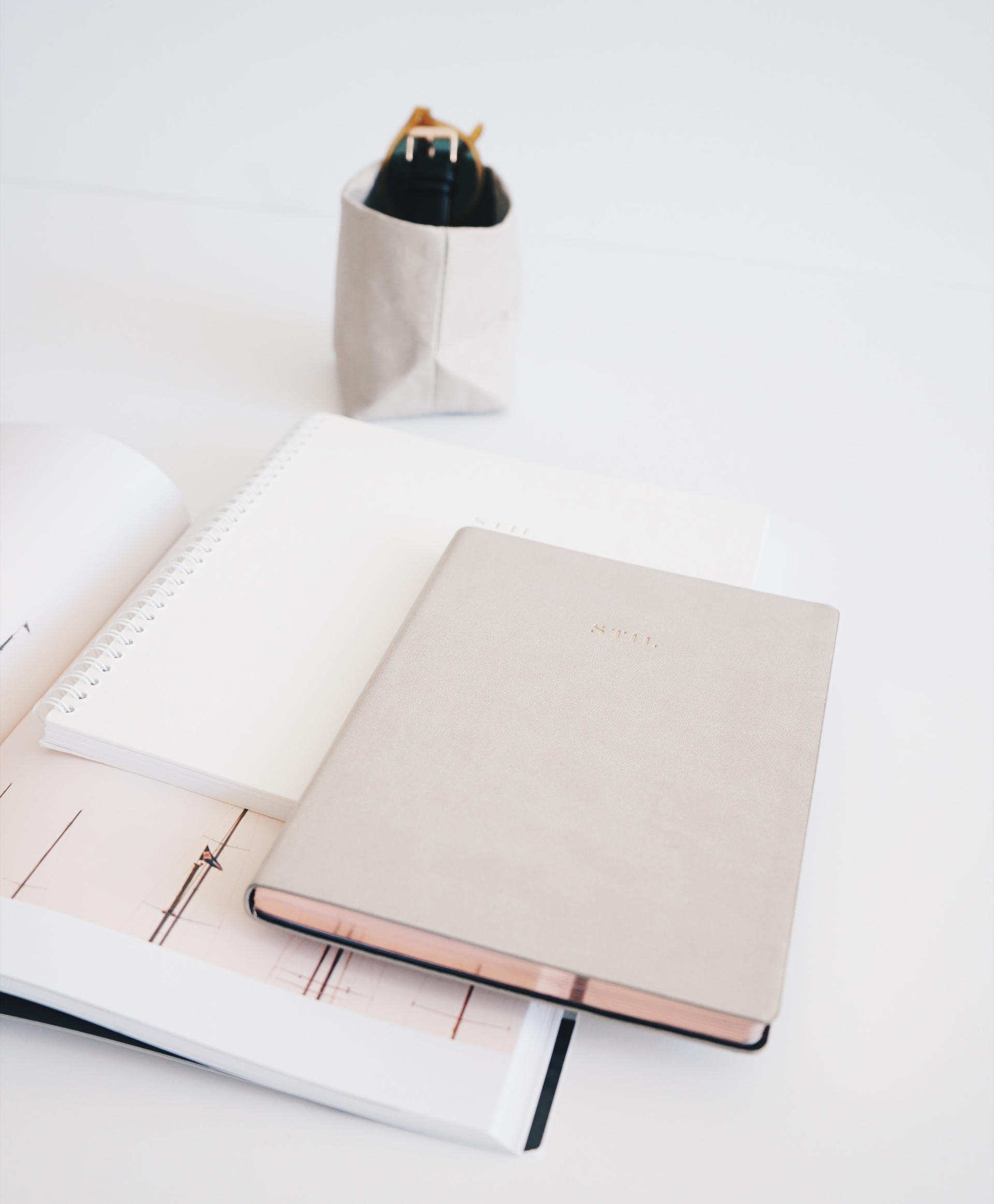 My set for work: notebooks and a diary